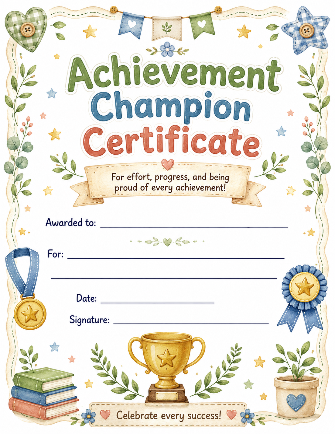 Achievement Champion Certificate printable preview