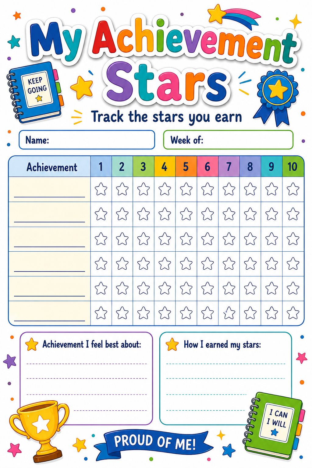 Achievement Stars Reward Chart printable preview