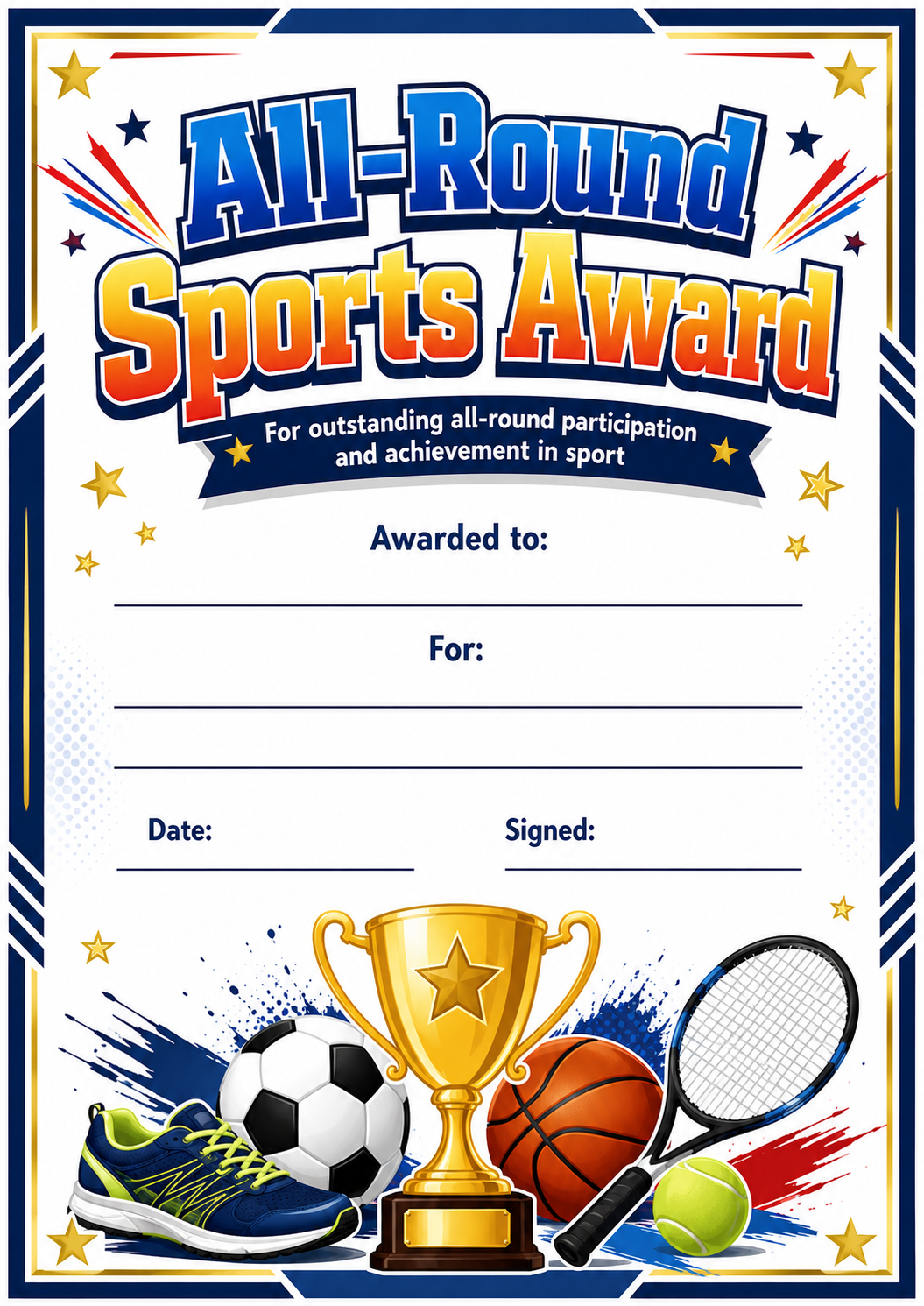 All Round Sports Certificate printable preview