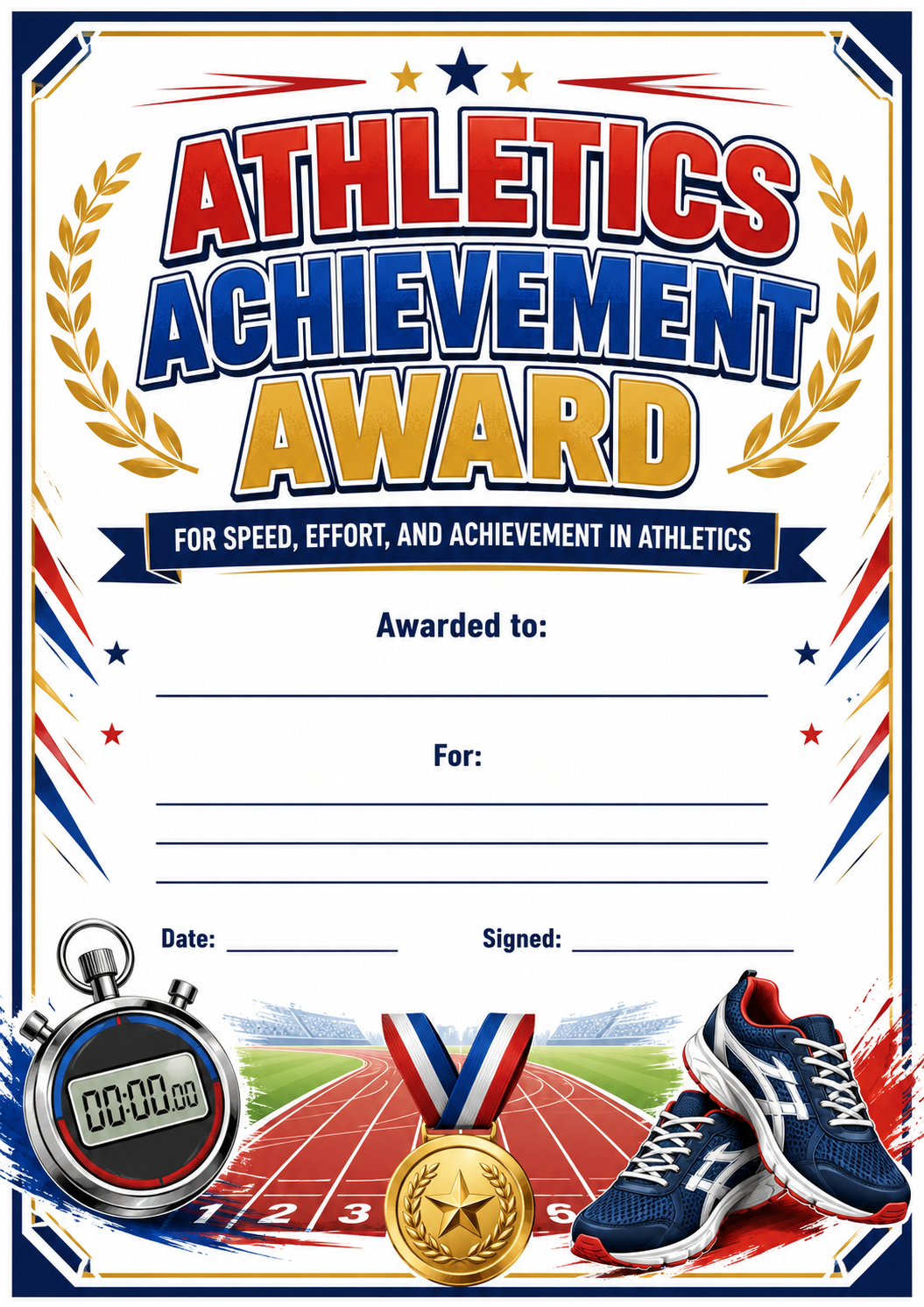 Athletics Achievement Certificate printable preview