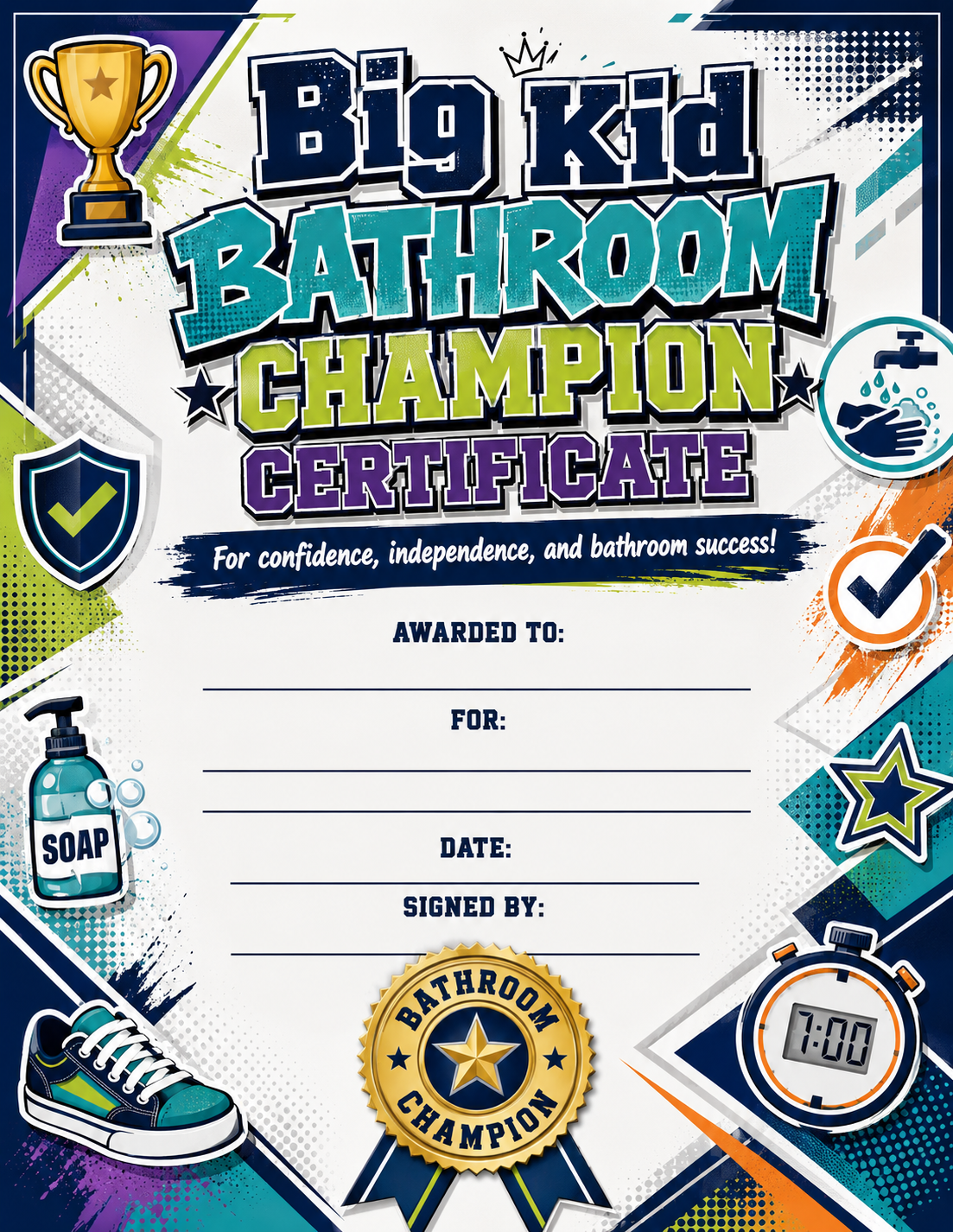 Bathroom Champion Certificate printable preview