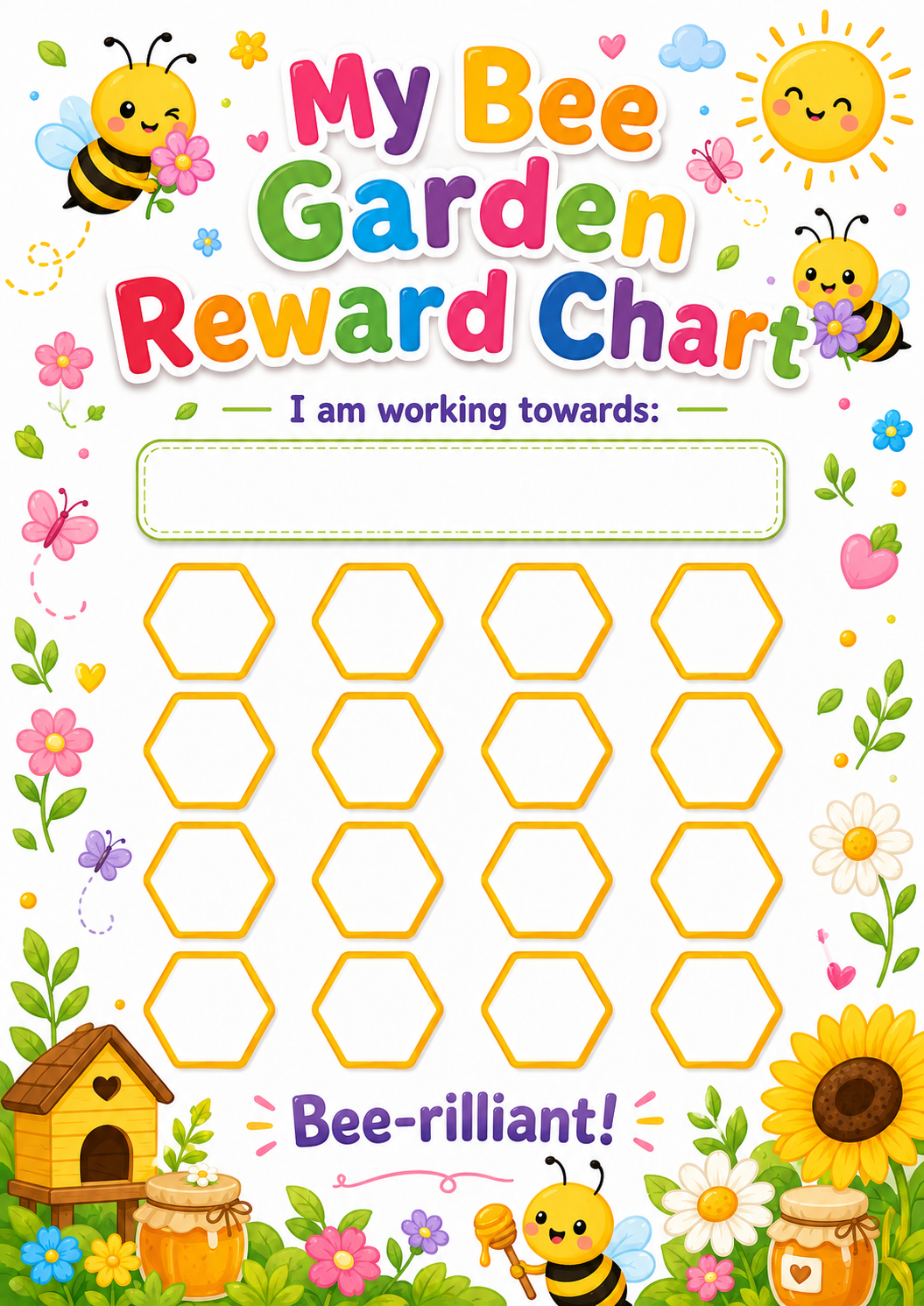 Bee Garden Reward Chart printable preview