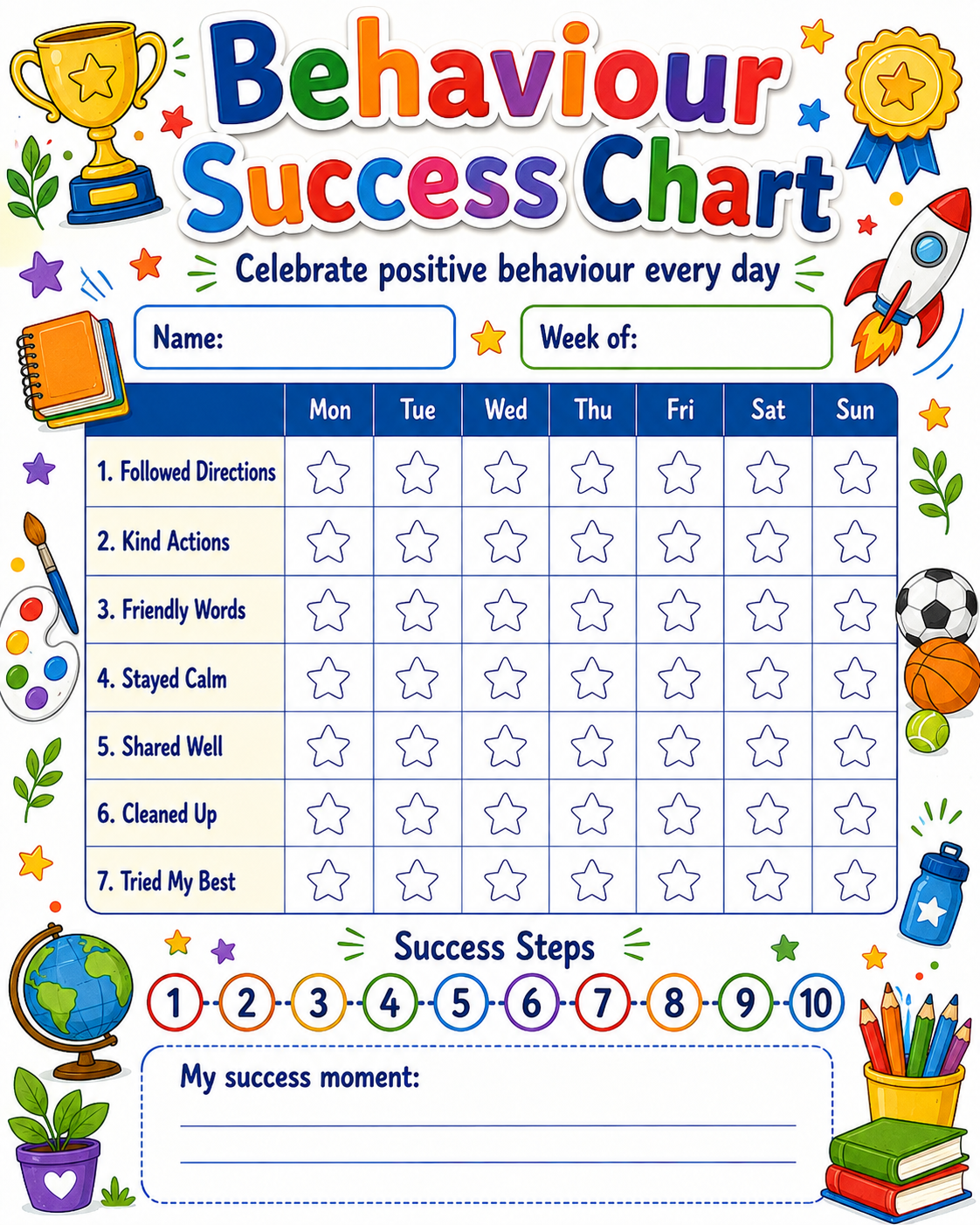 Behaviour Success Chart printable preview