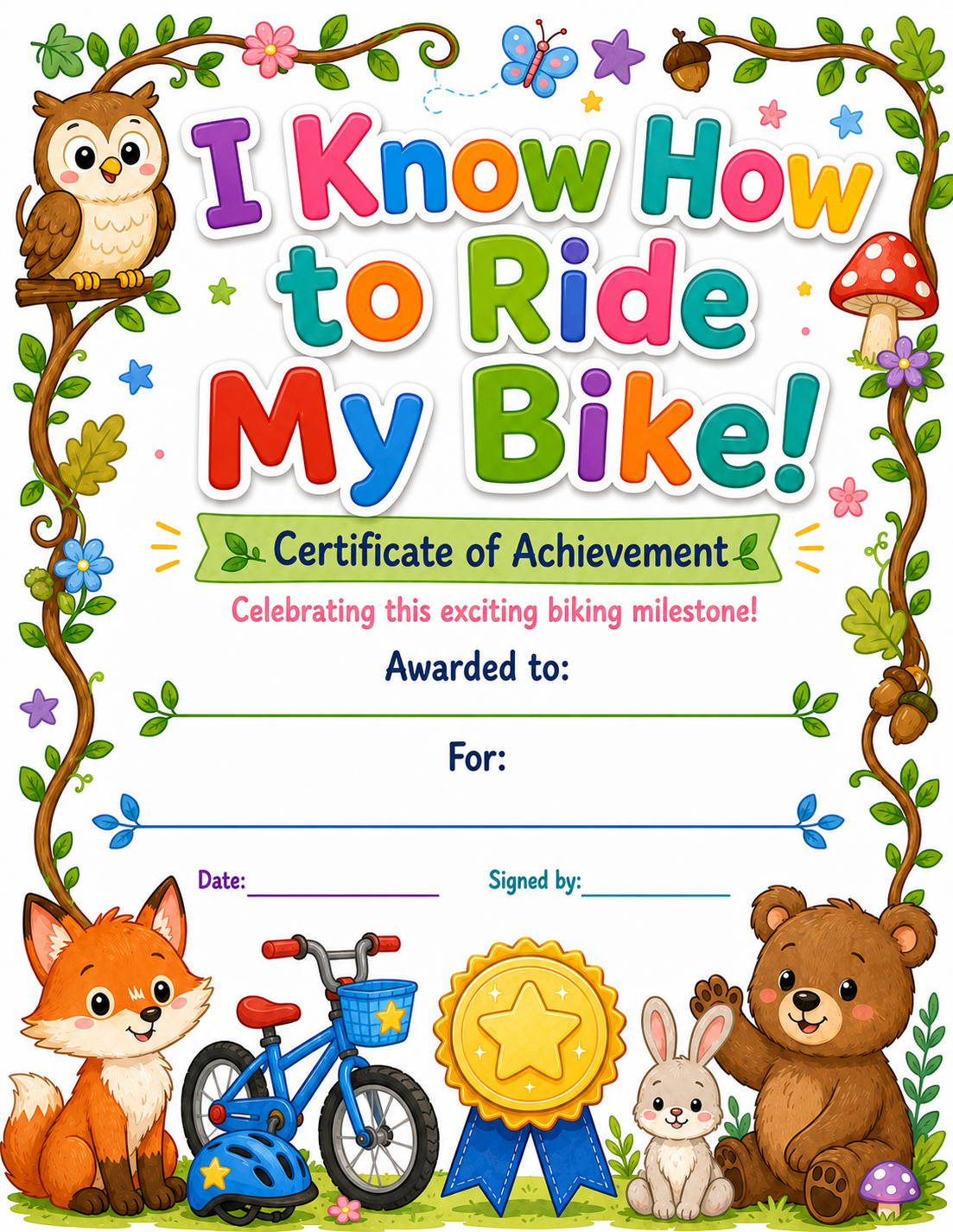 Bike Riding Achievement Certificate printable preview