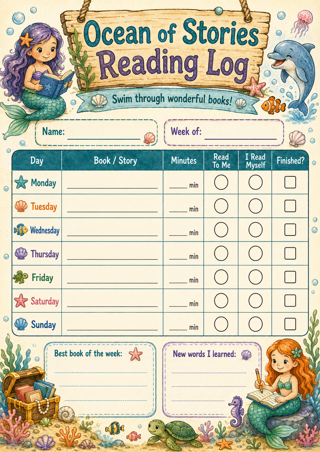 Book Reading Record printable preview