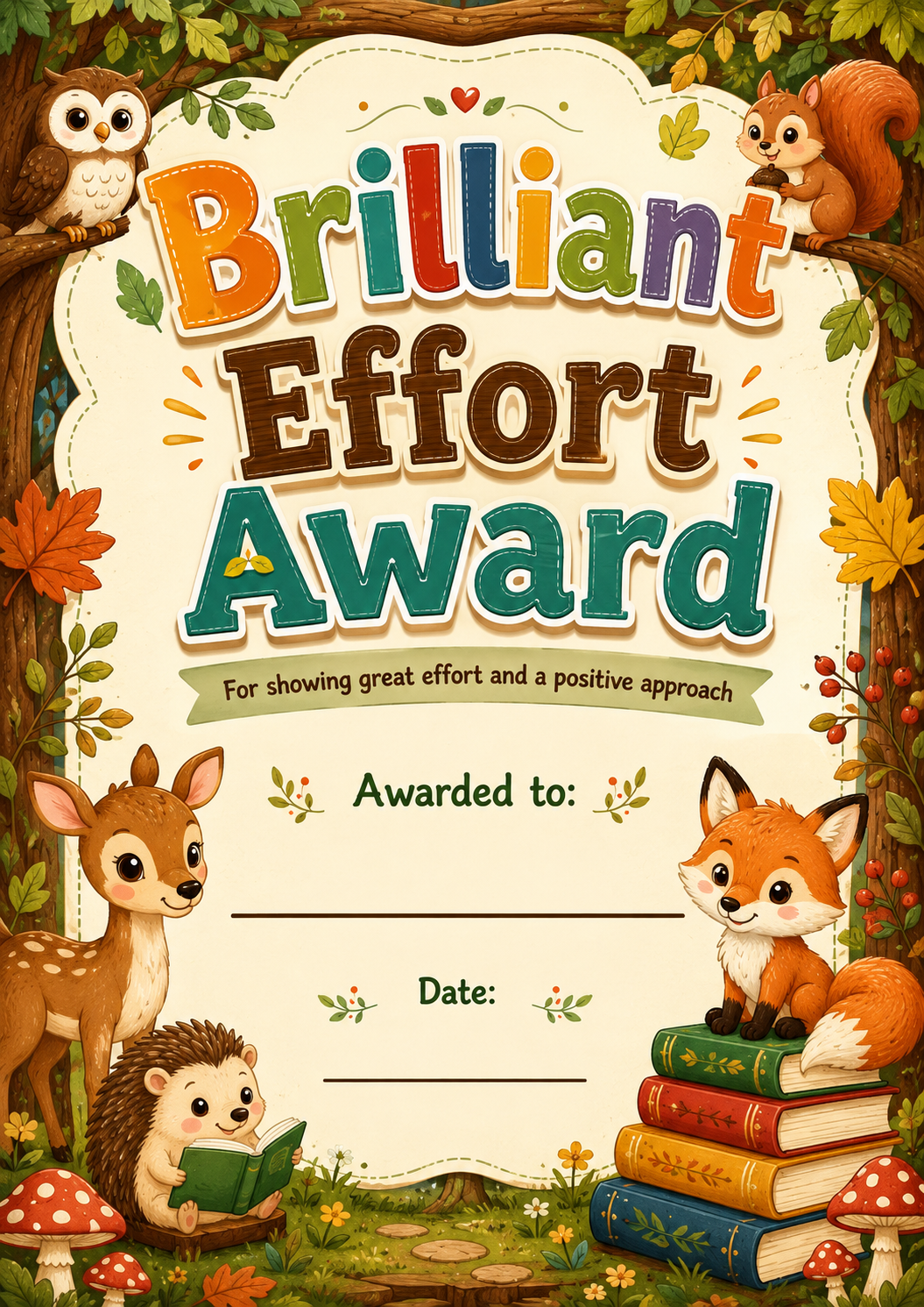 Brilliant Effort Award printable preview