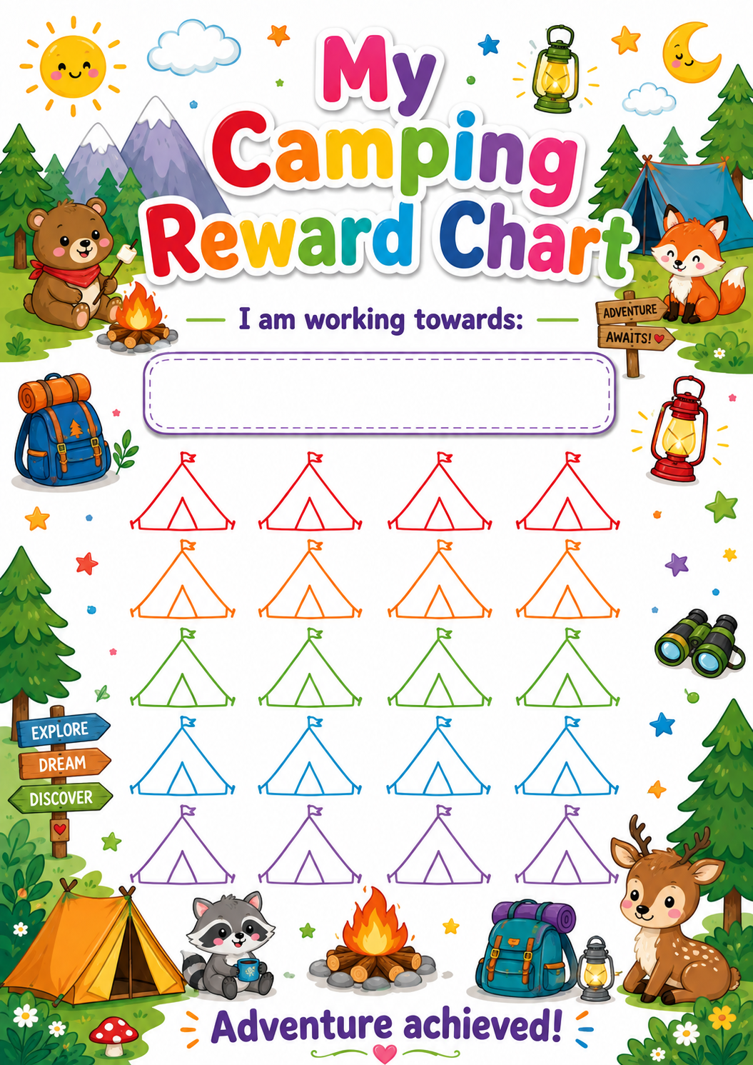 Camping Adventure Reward Chart printable preview