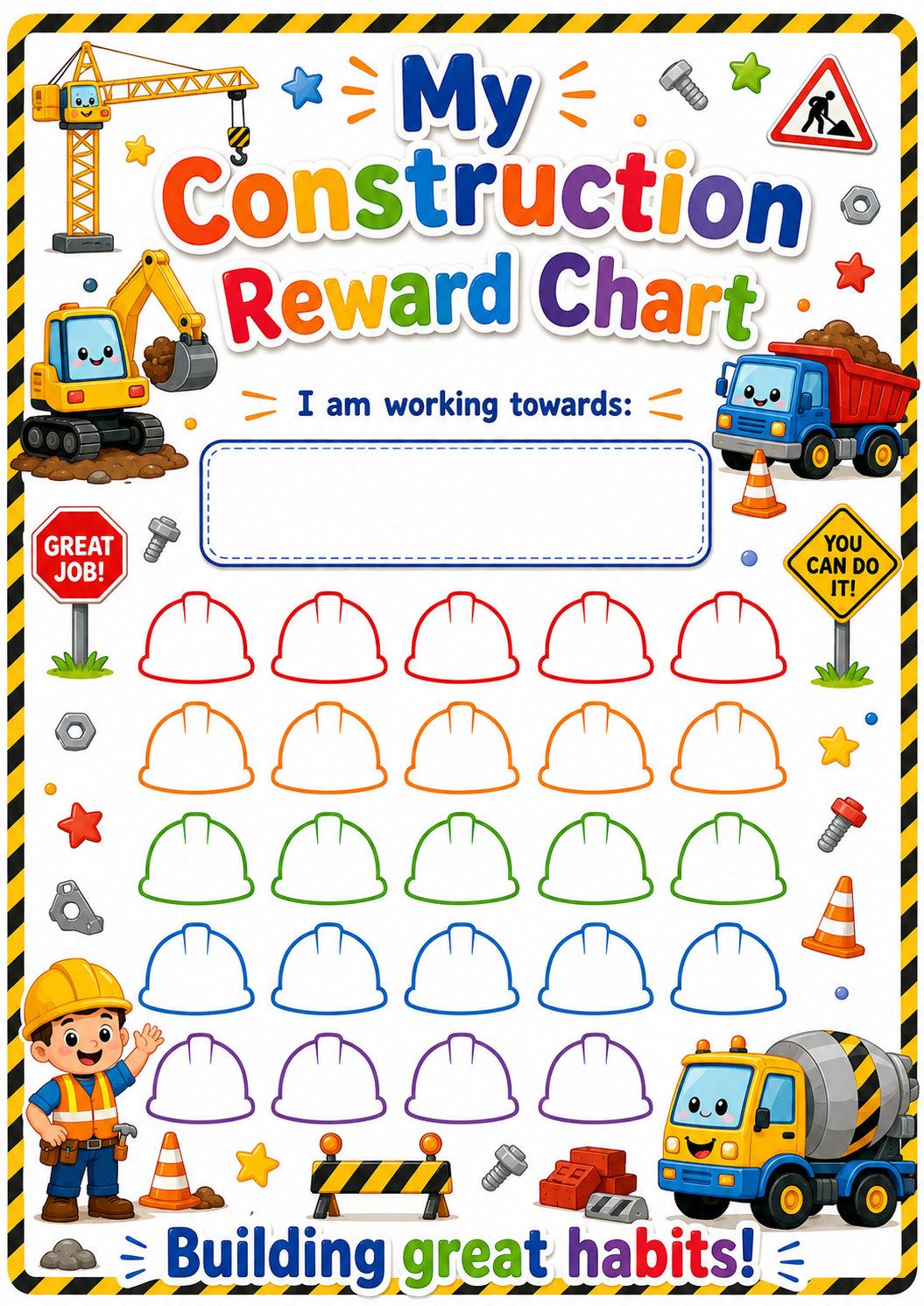 Construction Crew Reward Chart printable preview