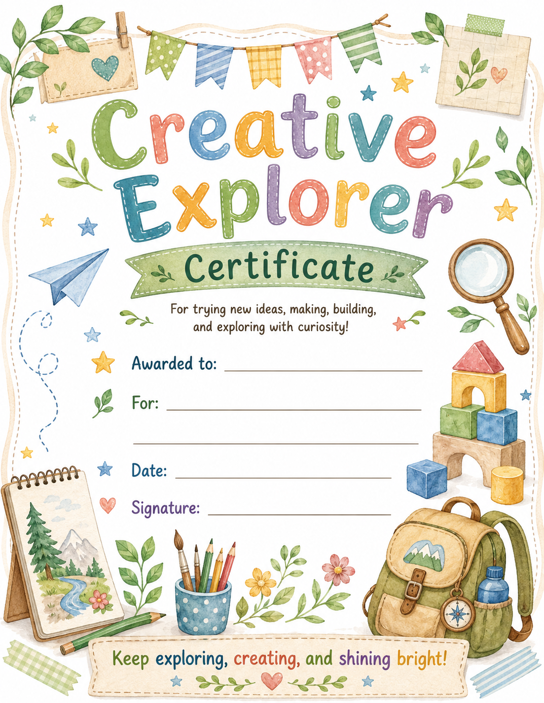 Creative Explorer Certificate printable preview