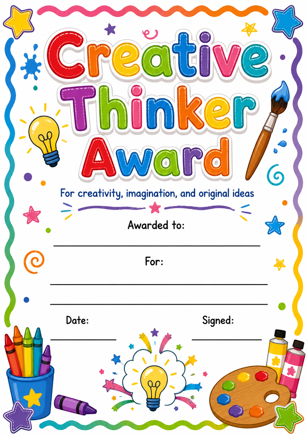 Creative Thinking Award printable preview