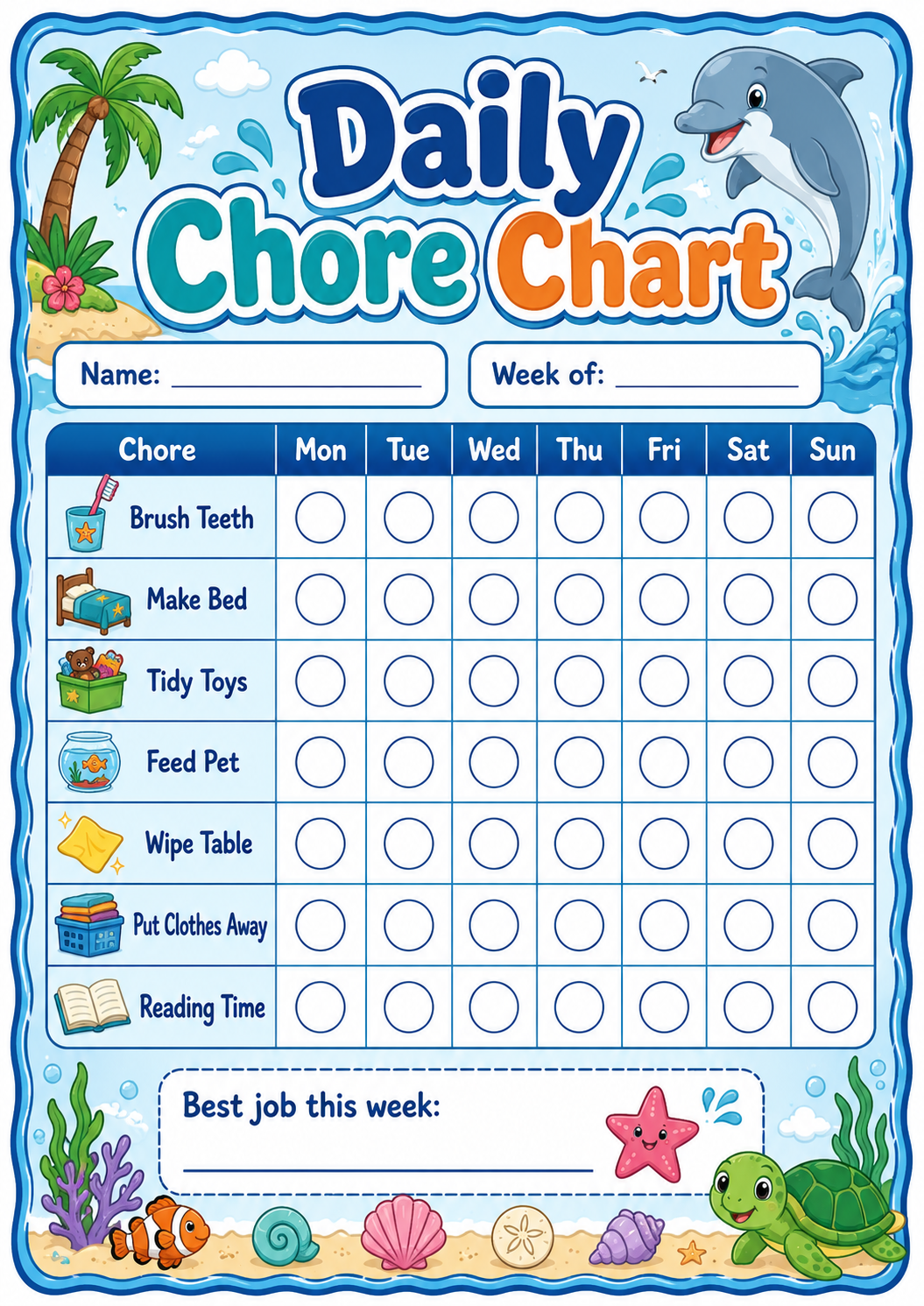 Daily Home Jobs Chart printable preview