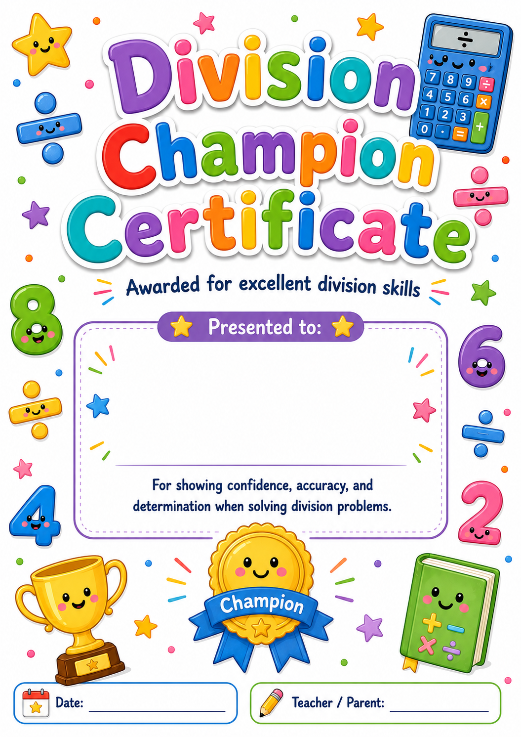 Division Champion Certificate printable preview