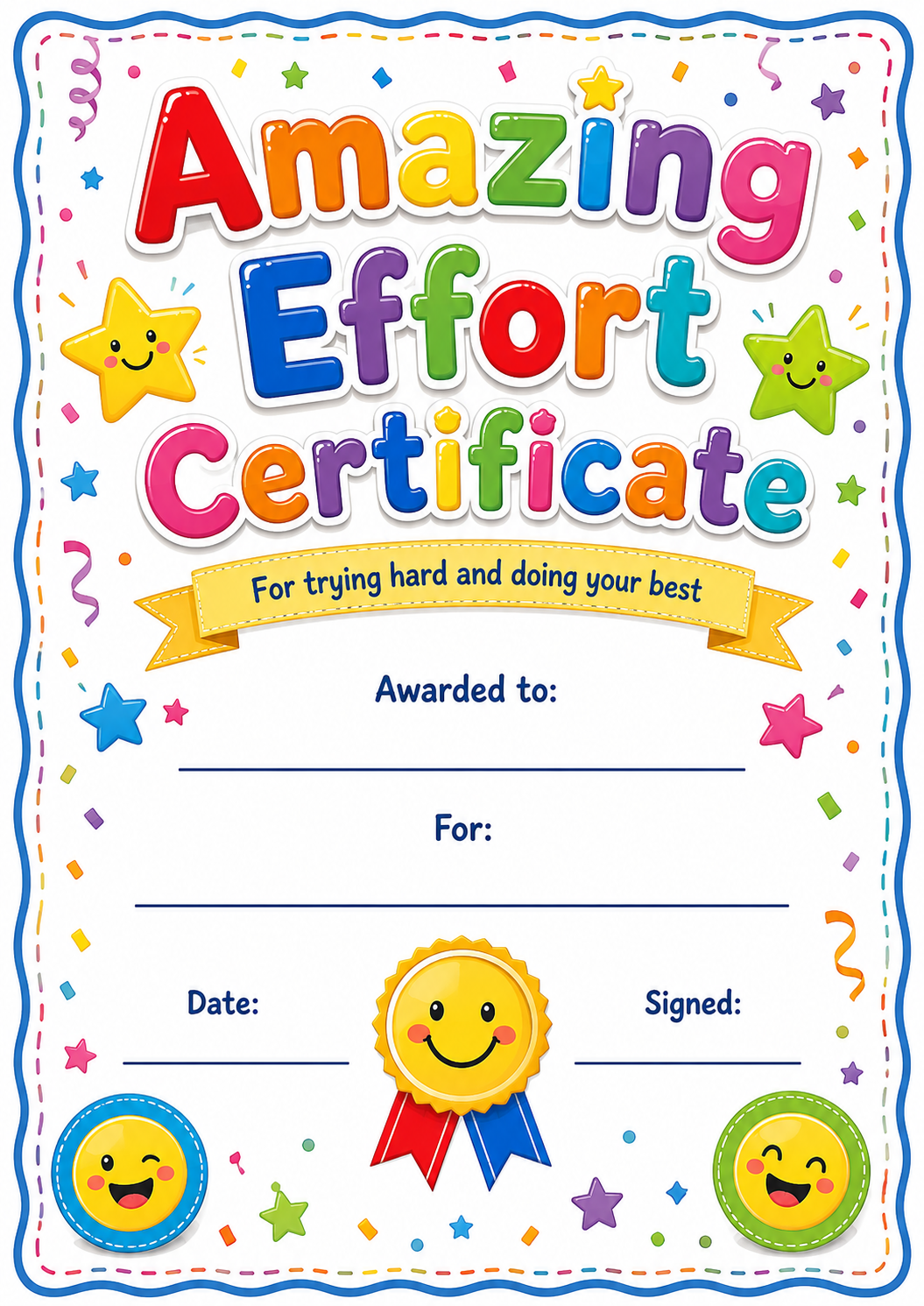 Excellent Effort Certificate printable preview