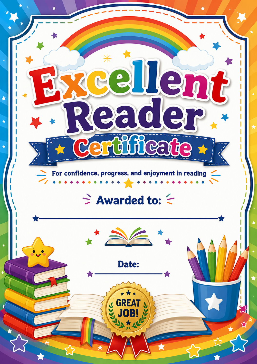 Excellent Reader Certificate printable preview