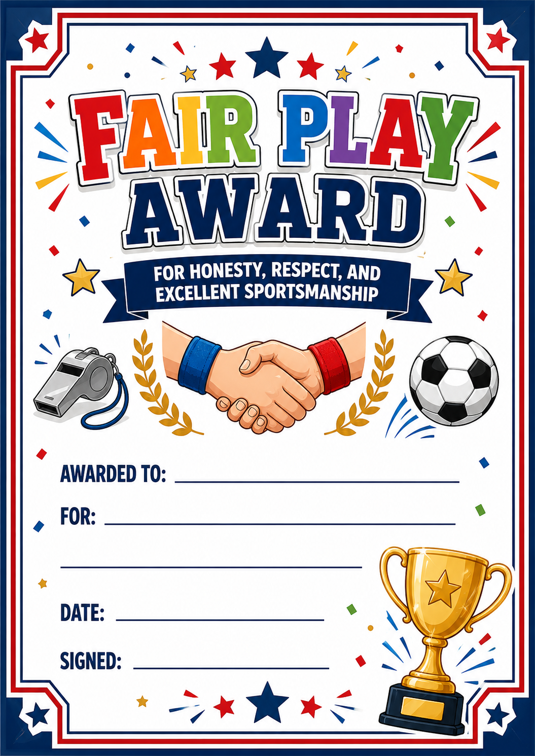 Fair Play Sports Certificate printable preview