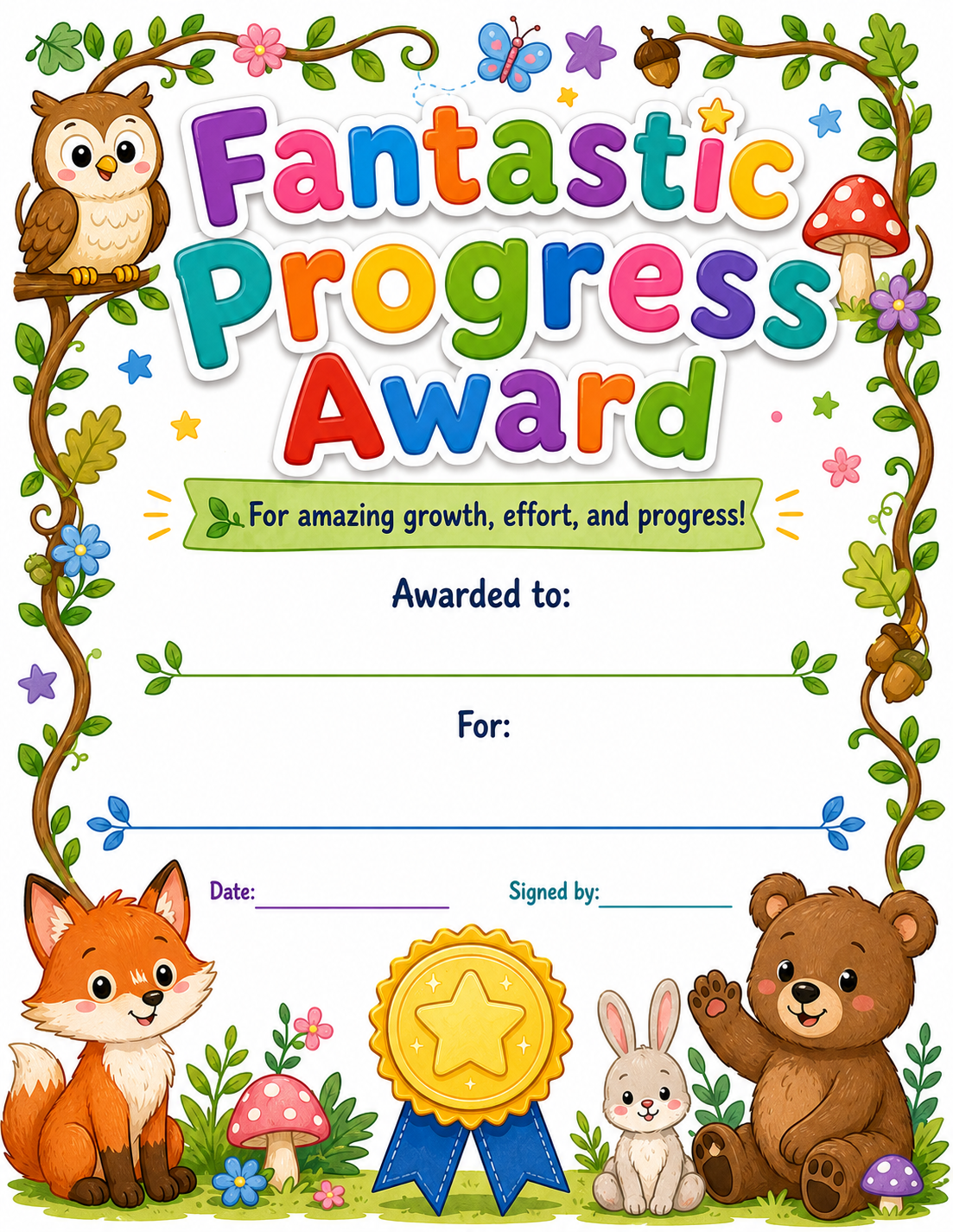 Fantastic Progress Award printable preview