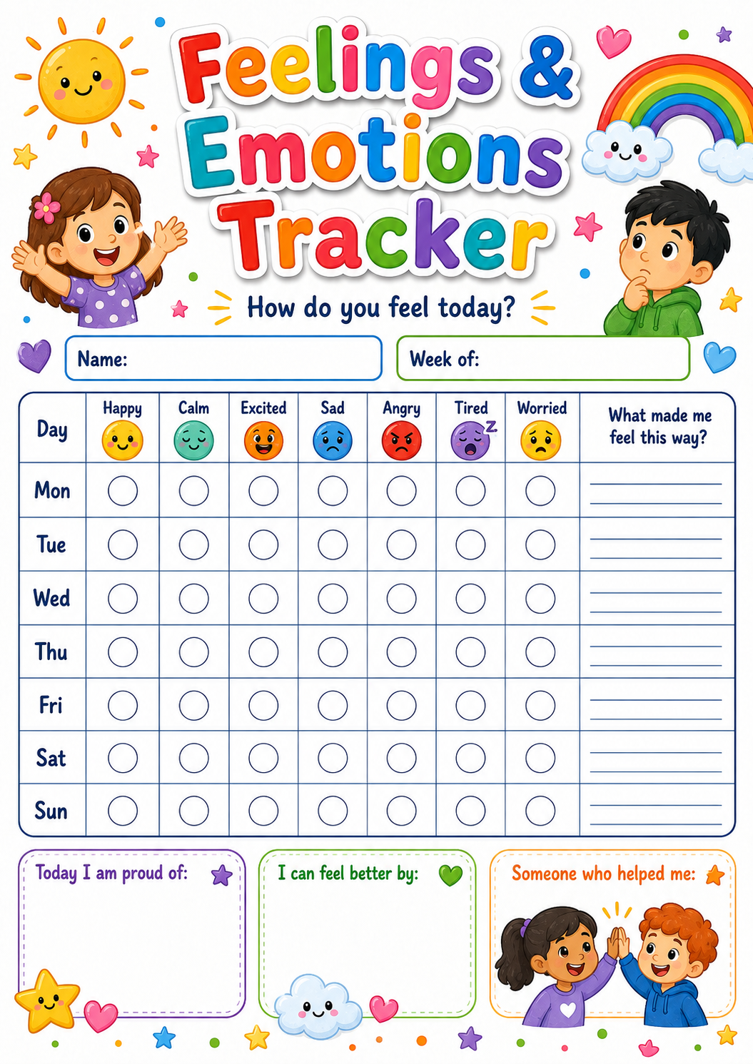 Feelings Check-In Tracker printable preview