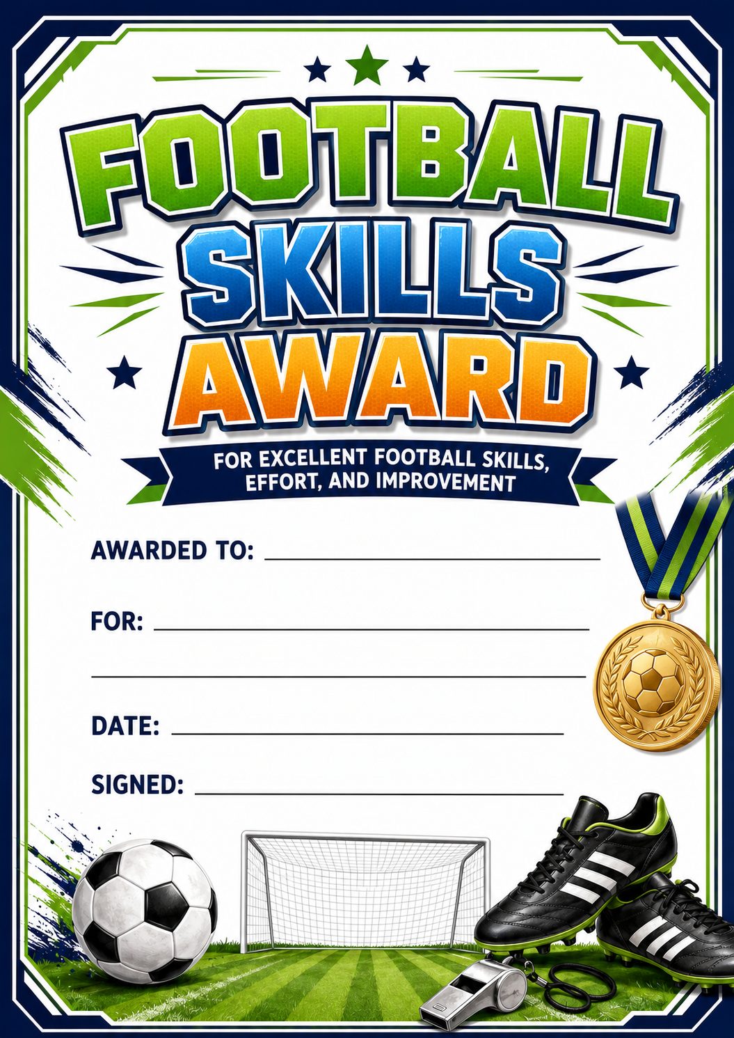 Football Skills Certificate printable preview
