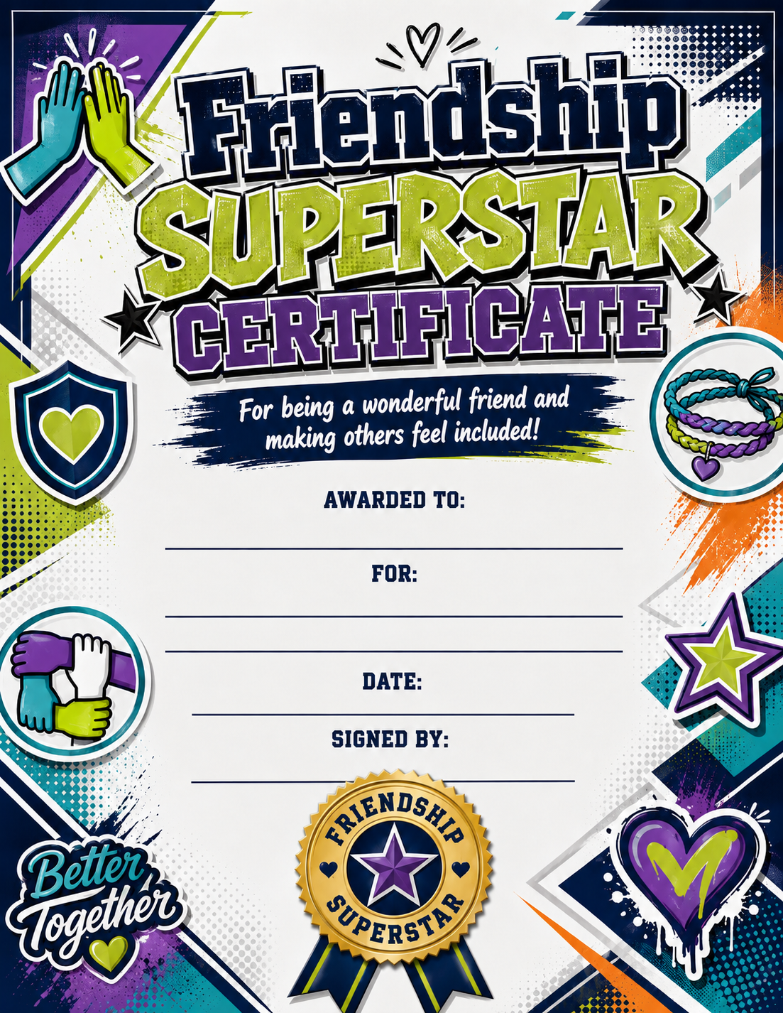 Friendship Superstar Certificate printable preview