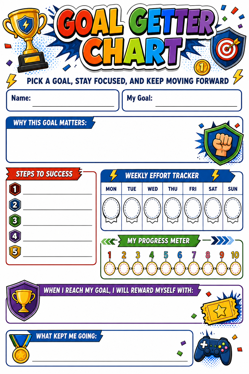 Goal Getter Sticker Chart printable preview