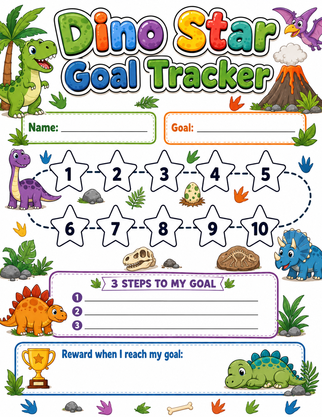 Goal Stars Progress Tracker printable preview