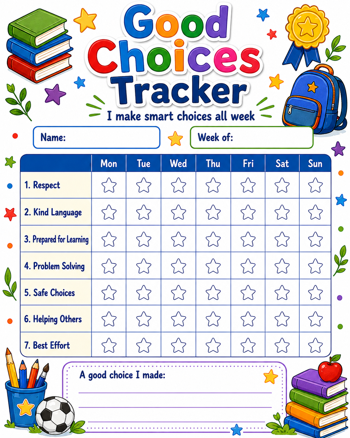 Good Choices Tracker printable preview