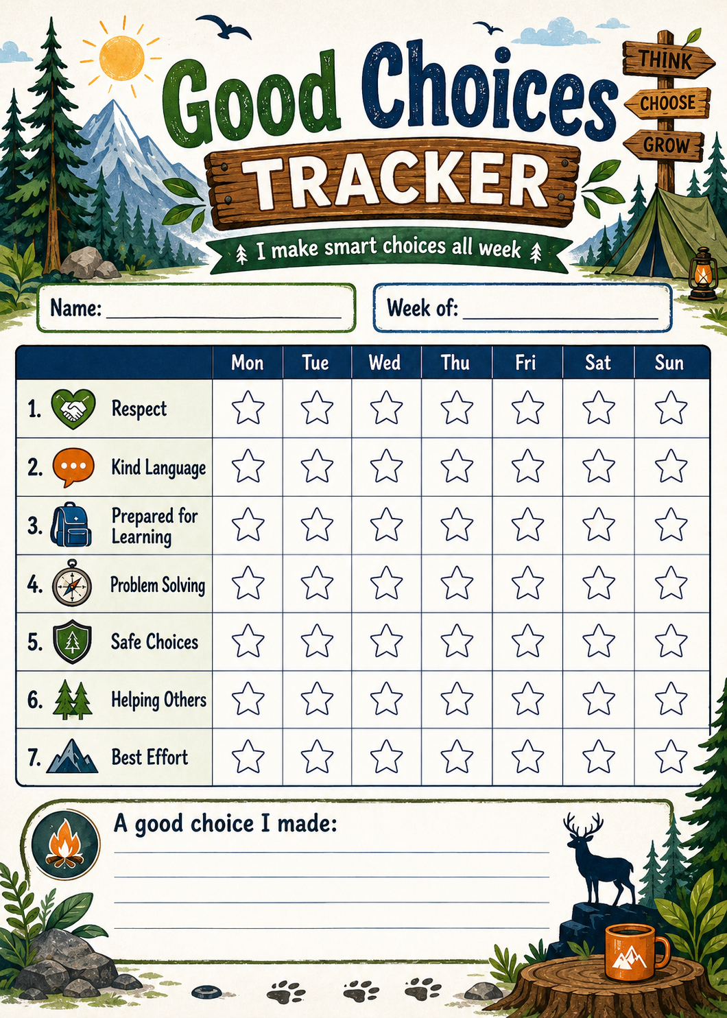 Good Choices Weekly Tracker printable preview