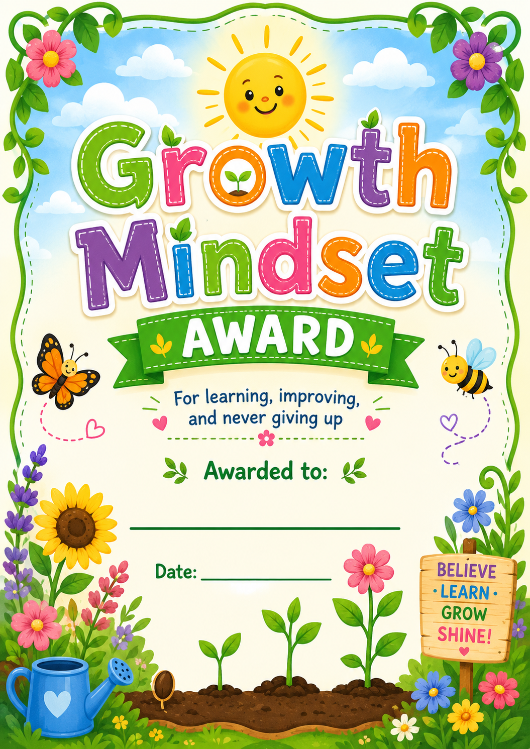 Growth Mindset Award printable preview
