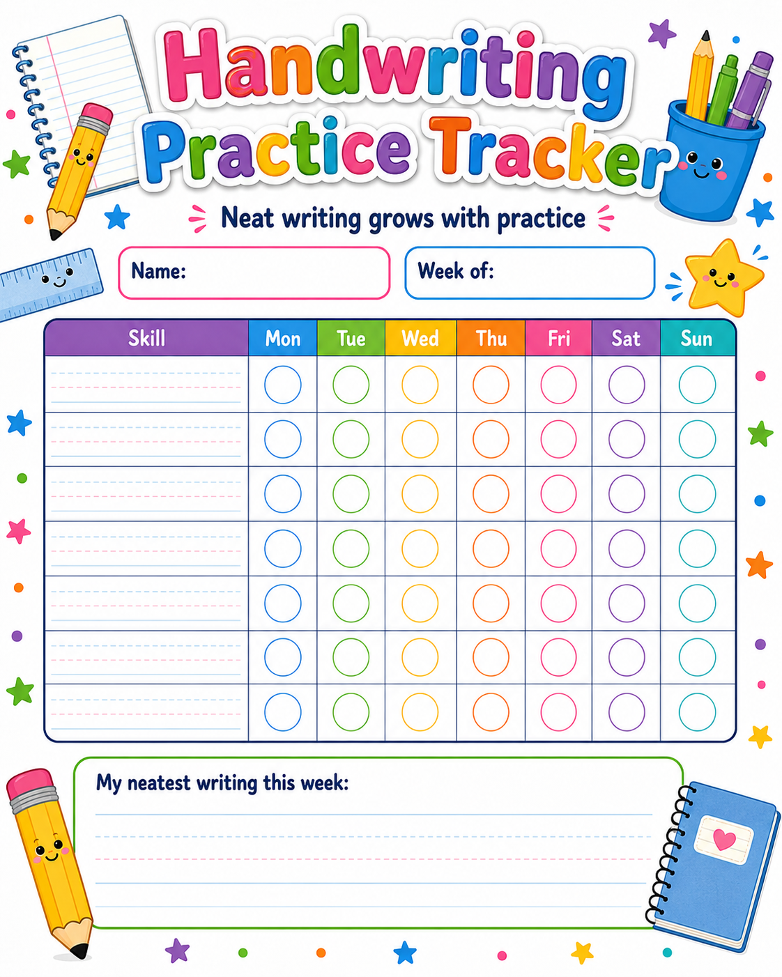 Handwriting Practice Progress Tracker printable preview