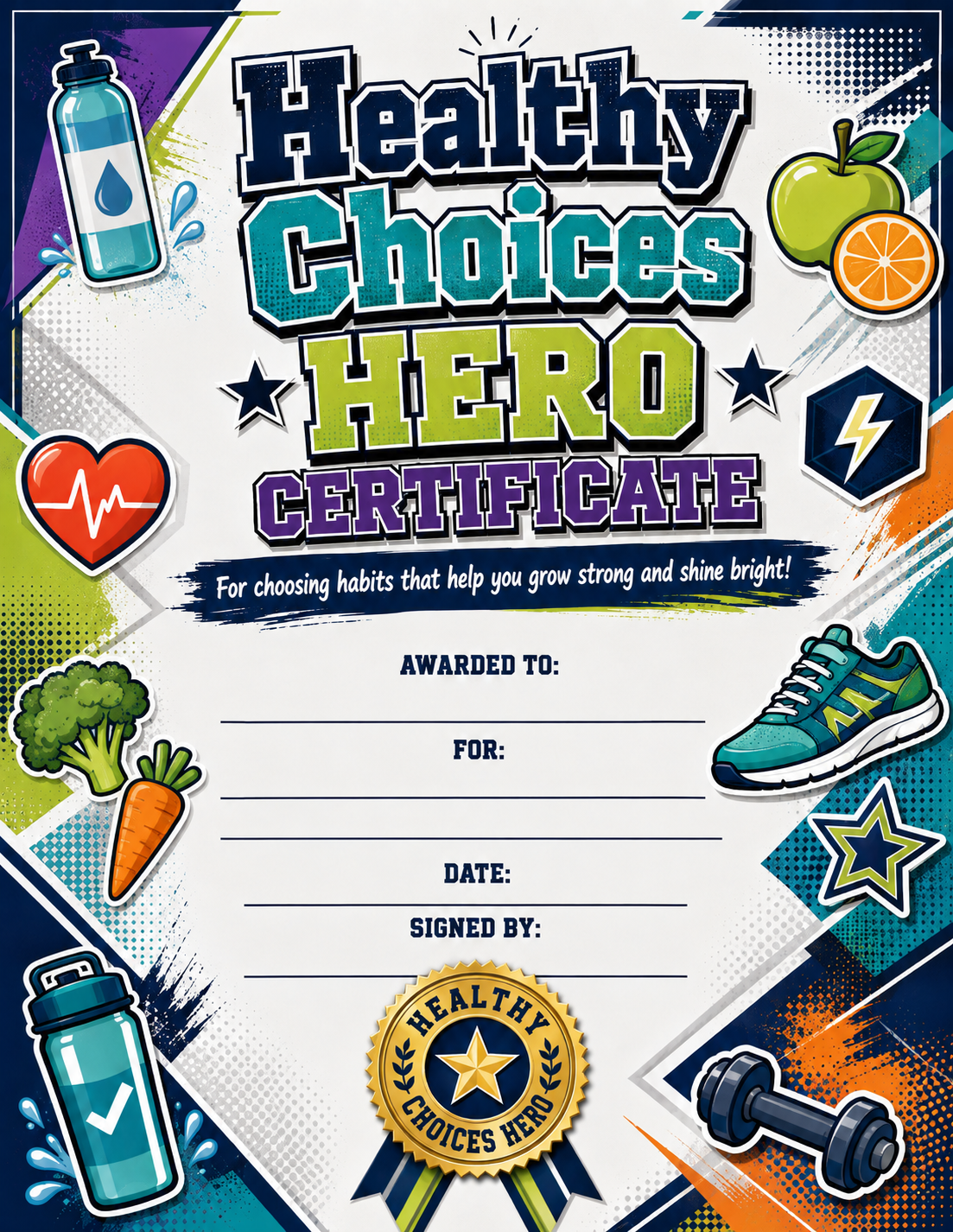 Healthy Choices Hero Certificate printable preview
