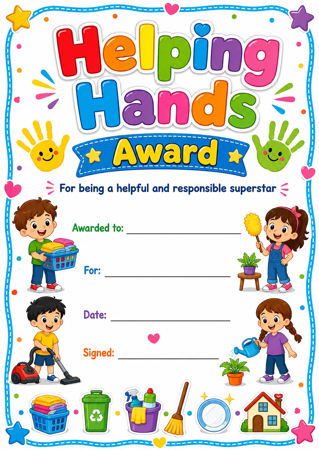 Helpful Hands Achievement Award printable preview