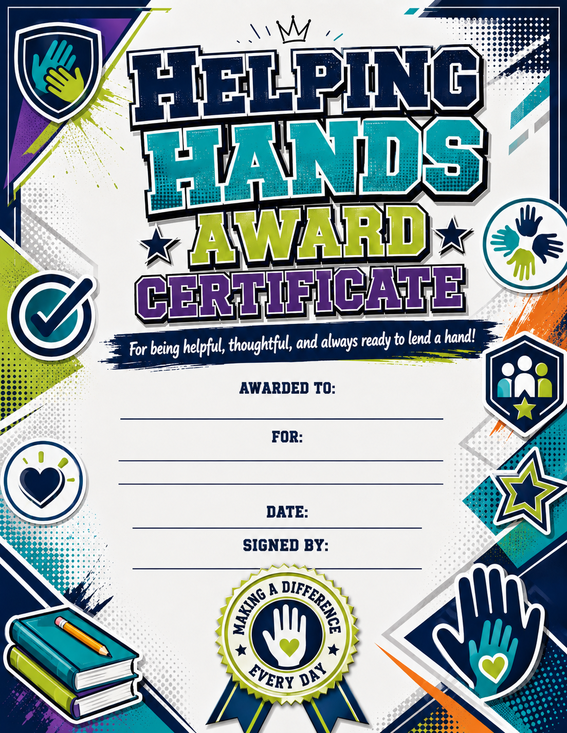 Helping Hands Award Certificate printable preview