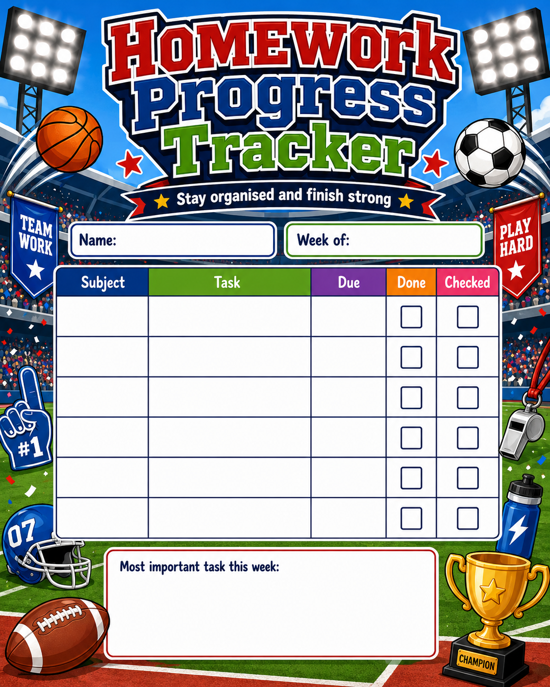 Homework Completion Record printable preview