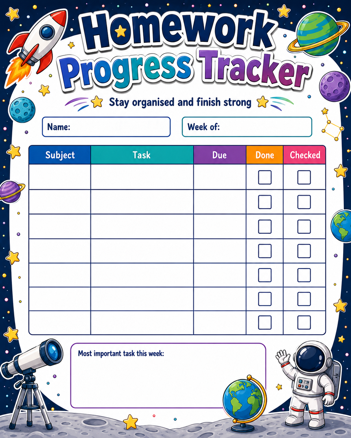 Homework Task Record printable preview