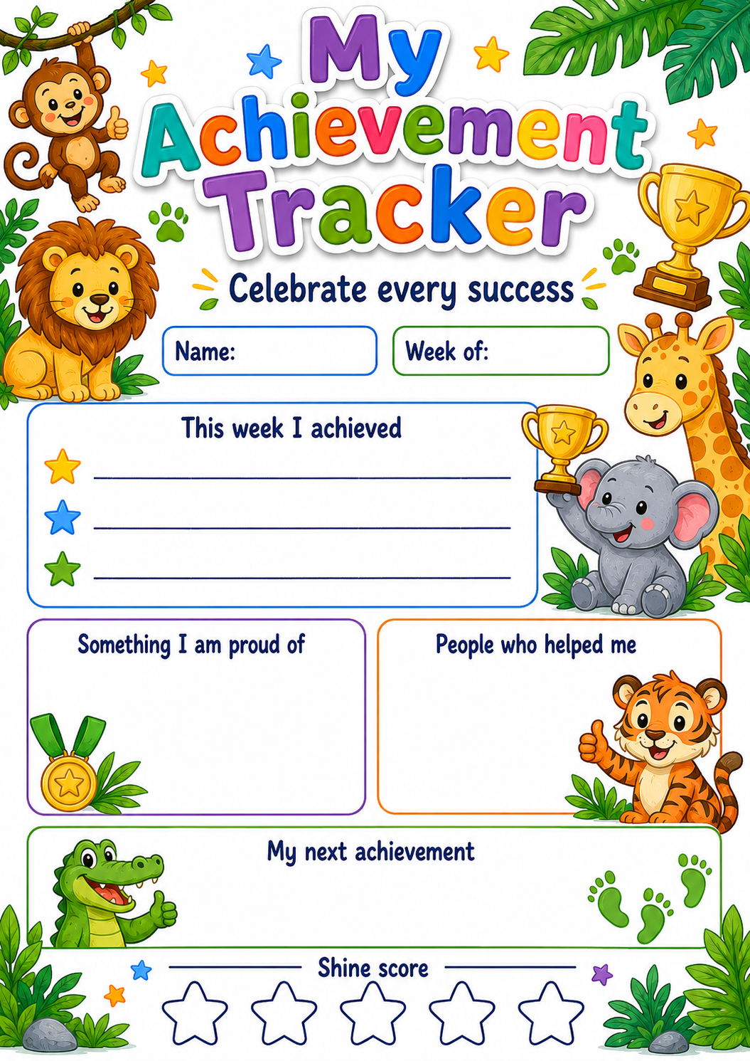 Jungle Achievement Tracker printable preview