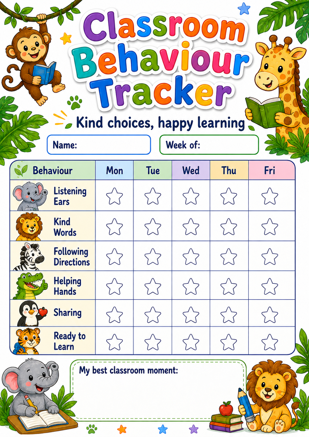 Jungle Classroom Behaviour Tracker preview