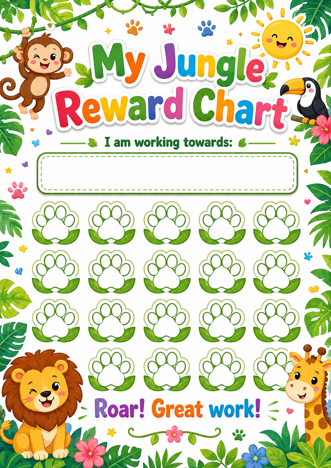 Jungle Safari Reward Chart printable preview