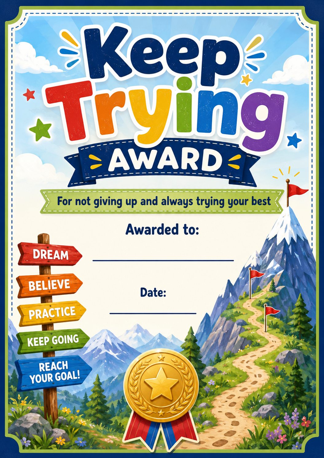Keep Trying Award printable preview