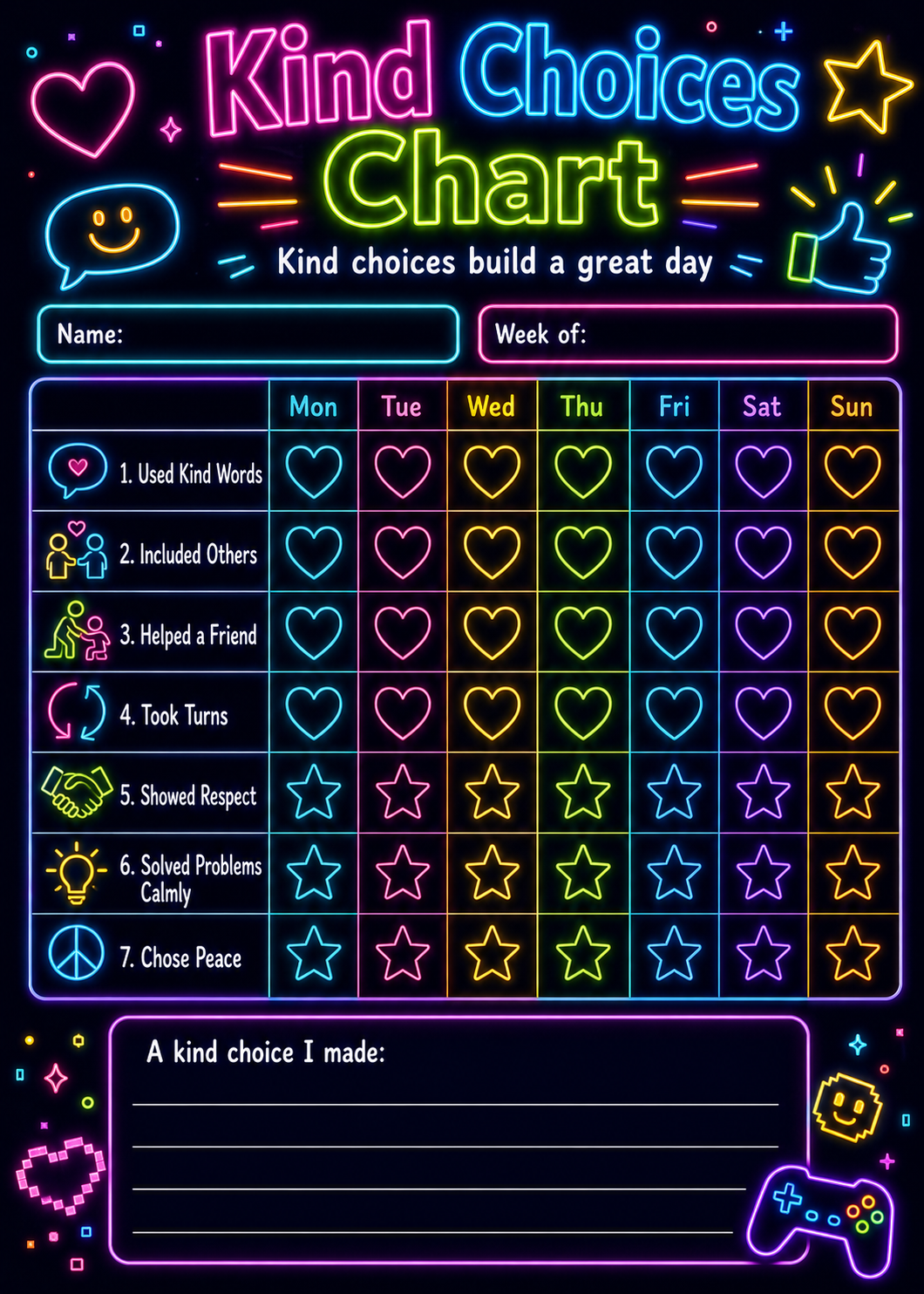 Kind Choices Weekly Chart printable preview