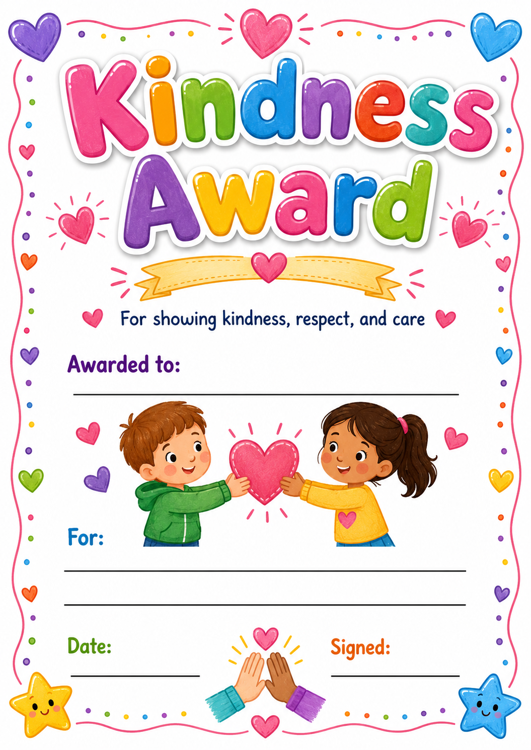 Kindness Achievement Award printable preview