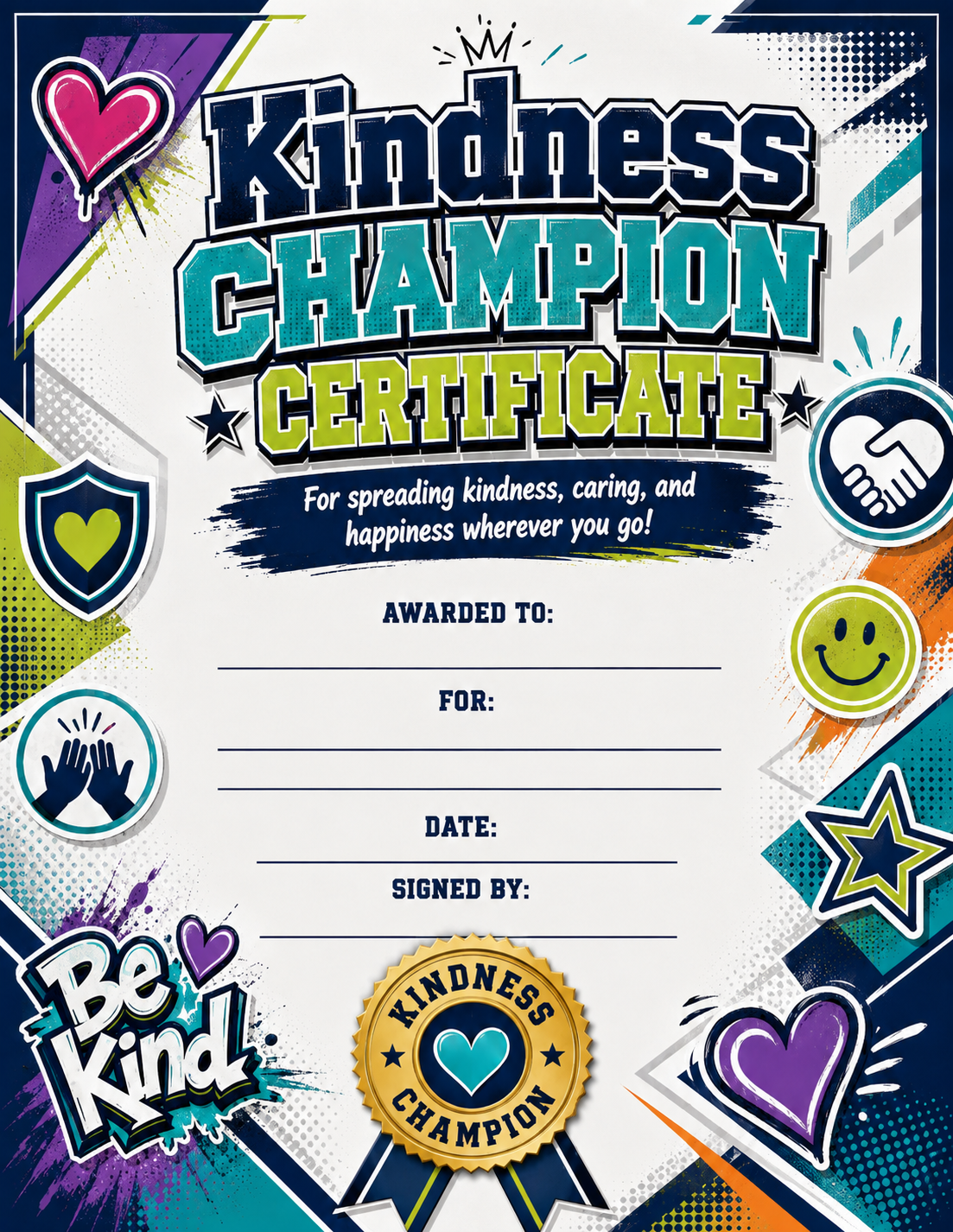 Kindness Champion Certificate printable preview