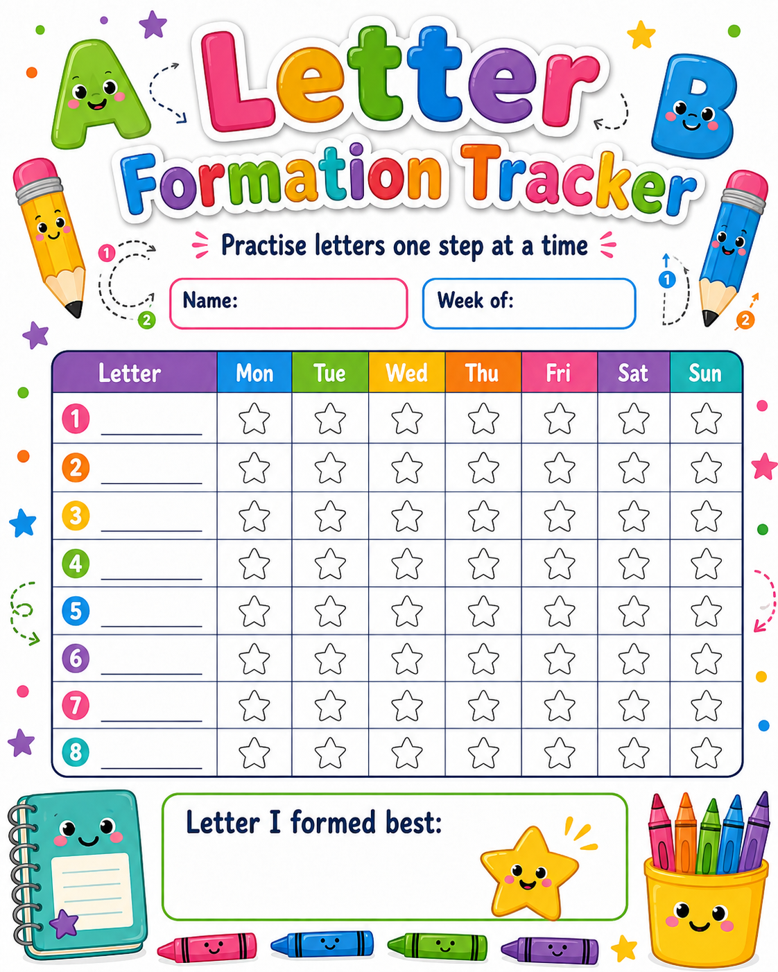 Letter Formation Progress Tracker printable preview