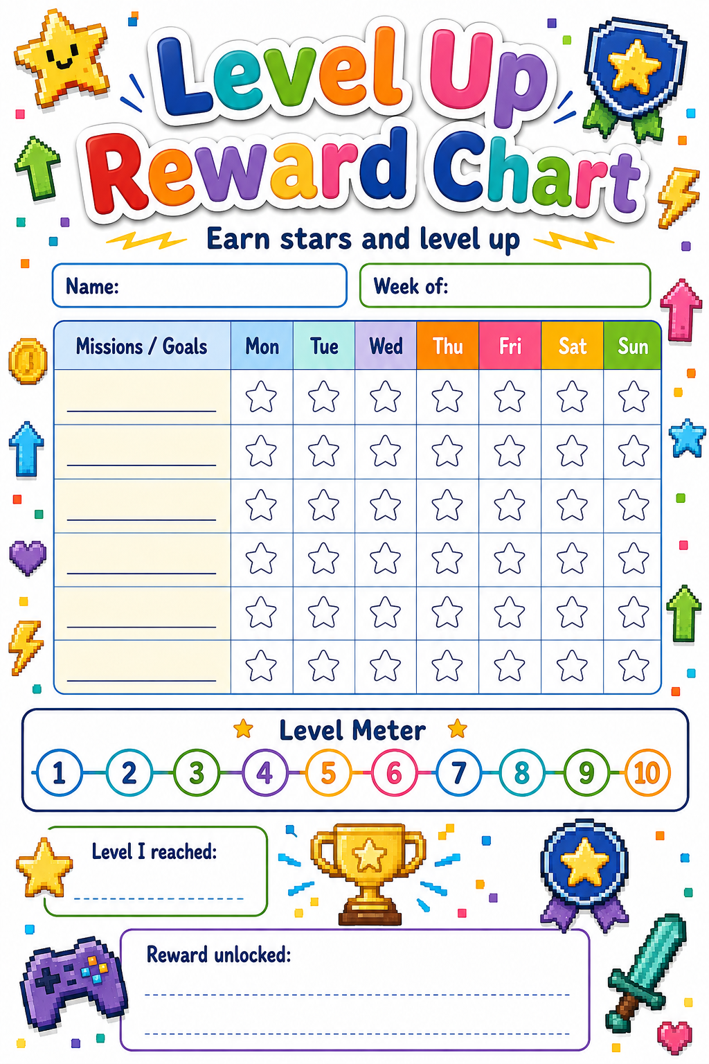 Level Up Reward Chart printable preview