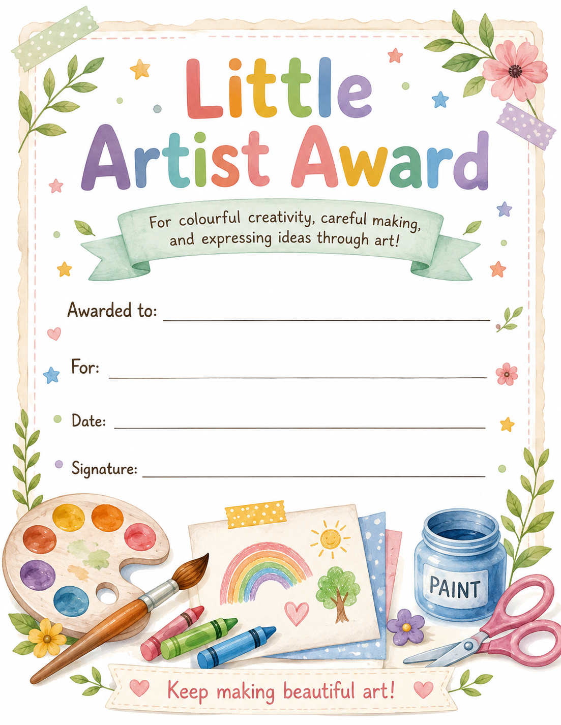 Little Artist Award printable preview