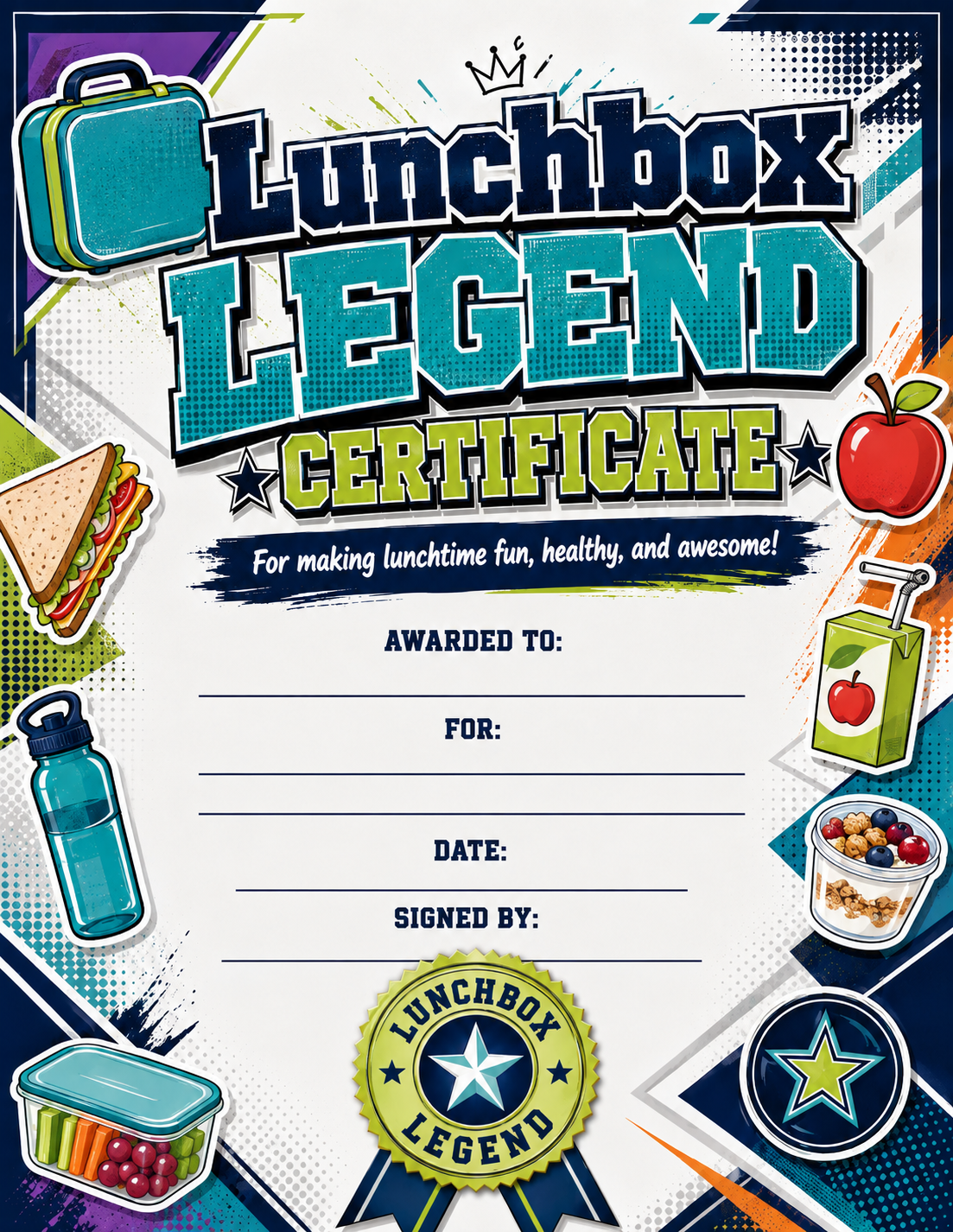 Lunchbox Legend Certificate printable preview