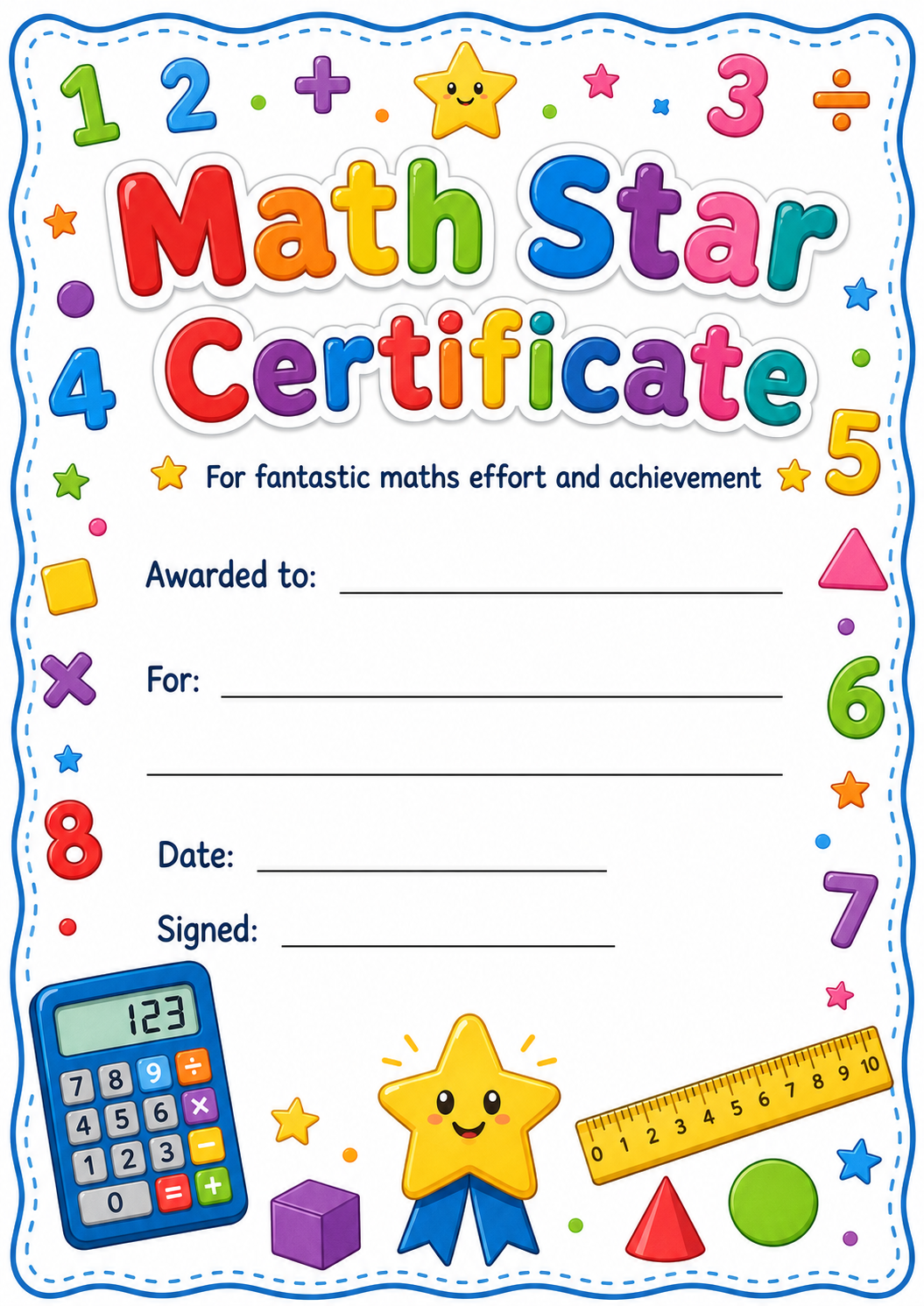 Math Achievement Certificate printable preview