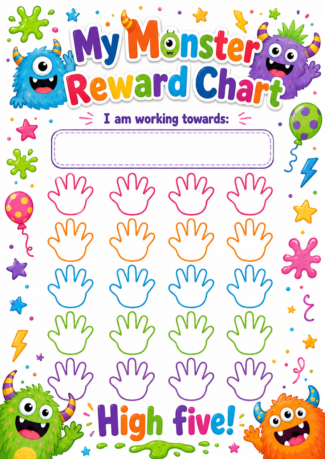 Monster High-Five Reward Chart printable preview