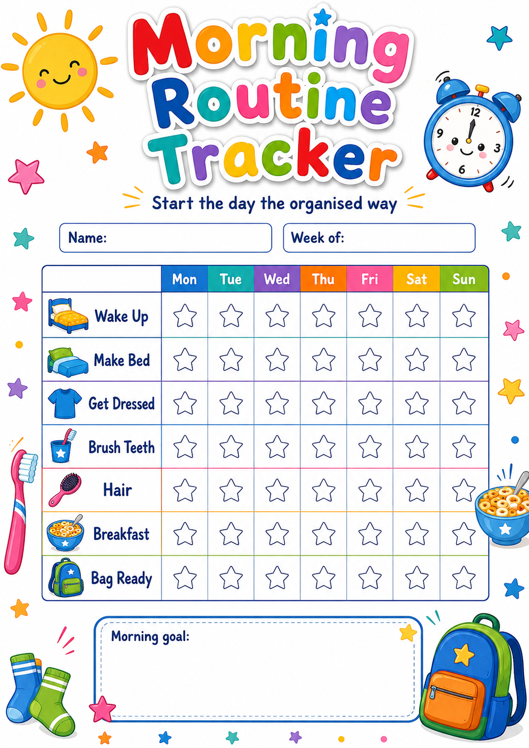 Morning Routine Tracker printable preview