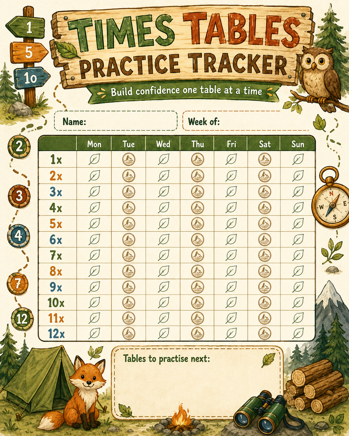 Multiplication Practice Log preview