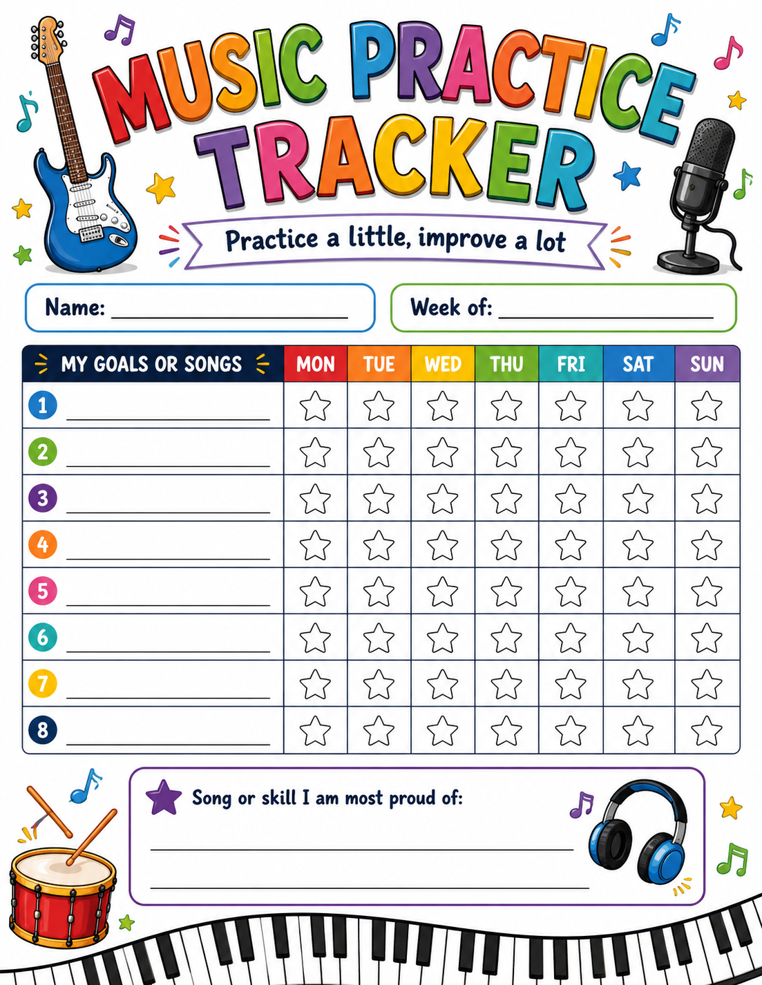 Music Practice Progress Tracker printable preview